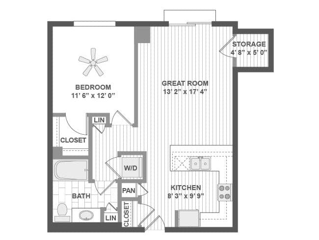 A420 floor plan, 1 Bedroom, 1 Bathroom at AMLI Evanston apartments
