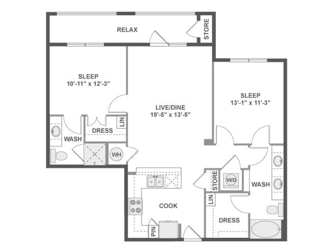 C4a floor plan, 2 Bedroom, 2 Bathroom at AMLI on Riverside apartments