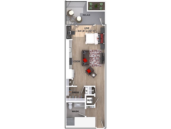 E1 floor plan, Studio, 1 Bathroom at AMLI Riverfront Green apartments