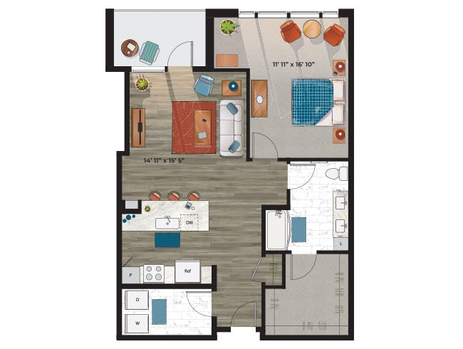 A6 floor plan, 1 Bedroom, 1 Bathroom at AMLI at Uptown apartments