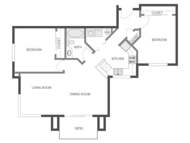 B5 floor plan, 2 Bedroom, 1 Bathroom at AMLI Bellevue Park apartments
