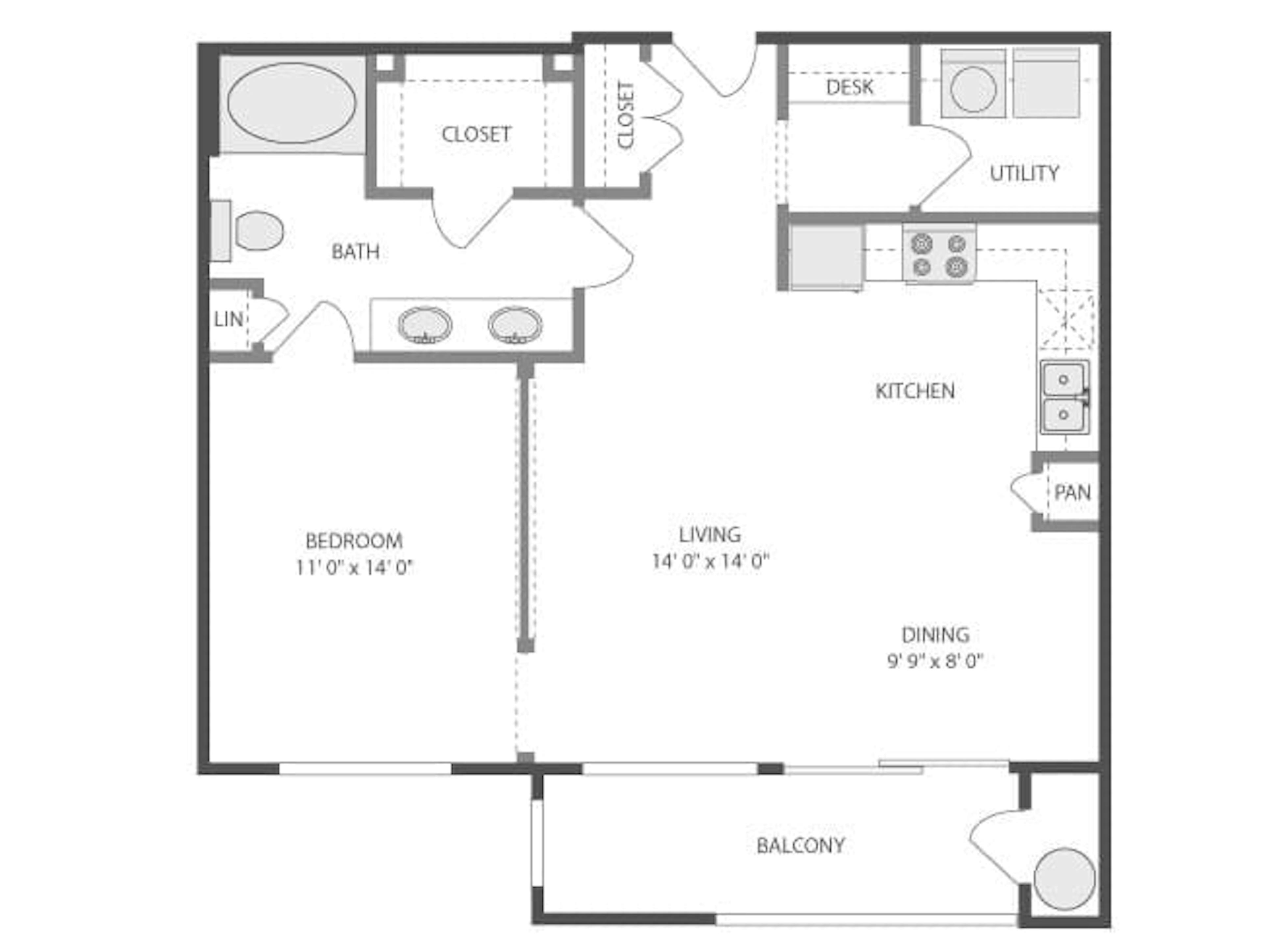Lincoln floor plan, 1 Bedroom, 1 Bathroom at AMLI Park Avenue apartments