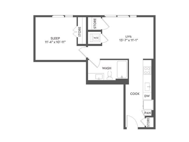 A1 floor plan, 1 Bedroom, 1 Bathroom at AMLI Art District apartments
