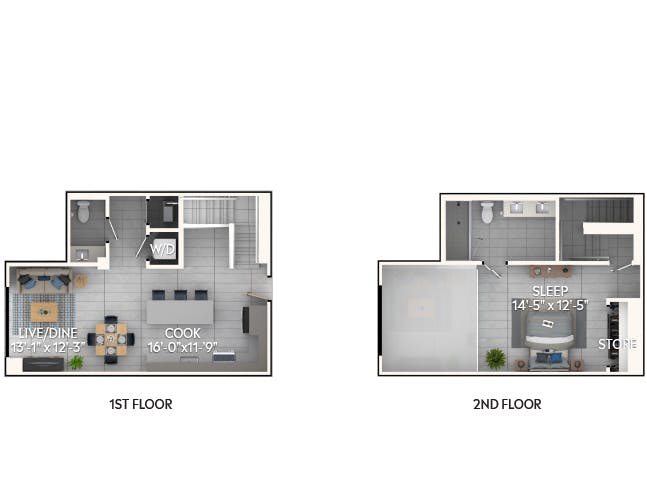 A6L floor plan, 1 Bedroom, 1.5 Bathroom, Loft at AMLI Wynwood apartments