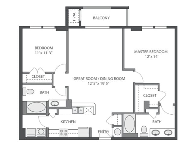 Turtle Bay floor plan, 2 Bedroom, 2 Bathroom at AMLI at Seven Bridges apartments