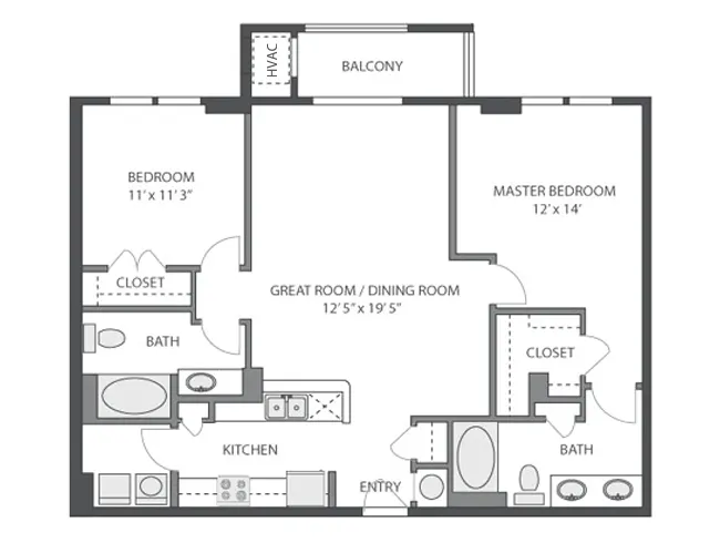 Turtle Bay floor plan, 2 Bedroom, 2 Bathroom at AMLI at Seven Bridges apartments
