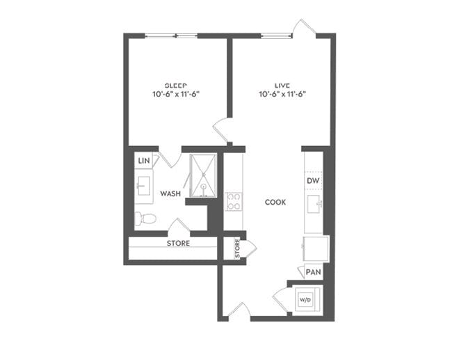 A2a floor plan, 1 Bedroom, 1 Bathroom at AMLI Art District apartments