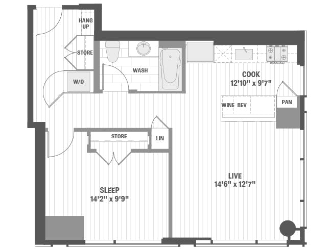 A3a floor plan, 1 Bedroom, 1 Bathroom at AMLI 808 apartments