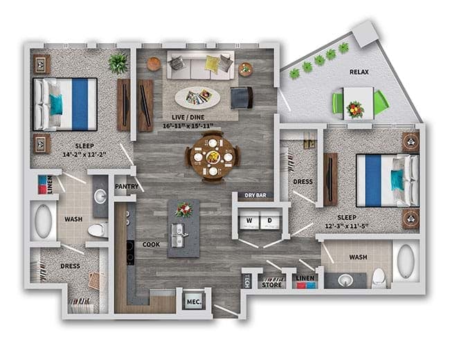 C5b floor plan, 2 Bedroom, 2 Bathroom at AMLI Dry Creek apartments