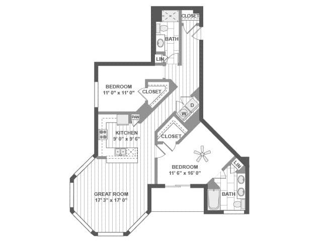 C630 floor plan, 2 Bedroom, 2 Bathroom at AMLI Evanston apartments