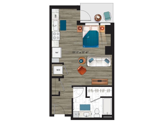 E3 floor plan, Studio, 1 Bathroom at AMLI at Uptown apartments