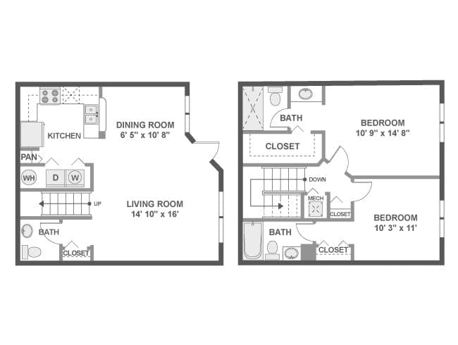 C5T floor plan, 2 Bedroom, 2.5 Bathroom, Toscana Place at AMLI Toscana Place apartments