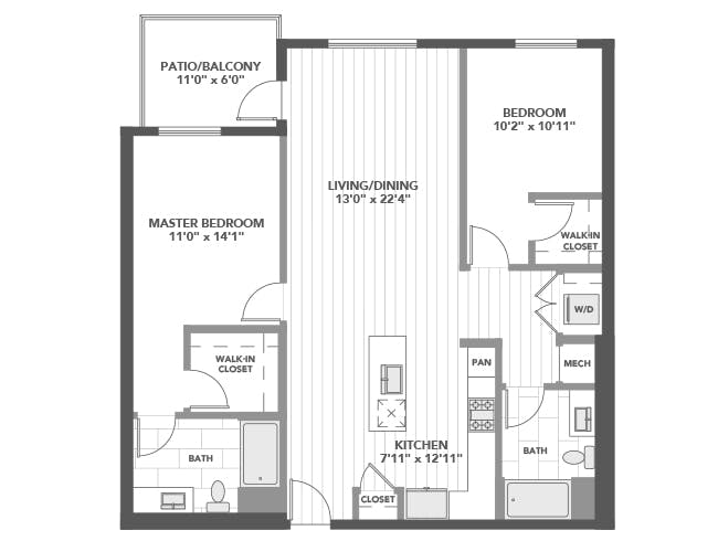 C6d floor plan, 2 Bedroom, 2 Bathroom at AMLI Old Pasadena apartments
