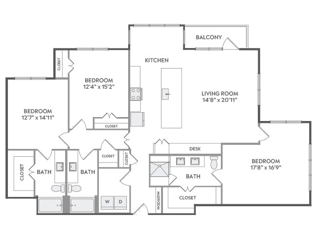 D10 floor plan, 3 Bedroom, 3 Bathroom at AMLI Lakeline apartments