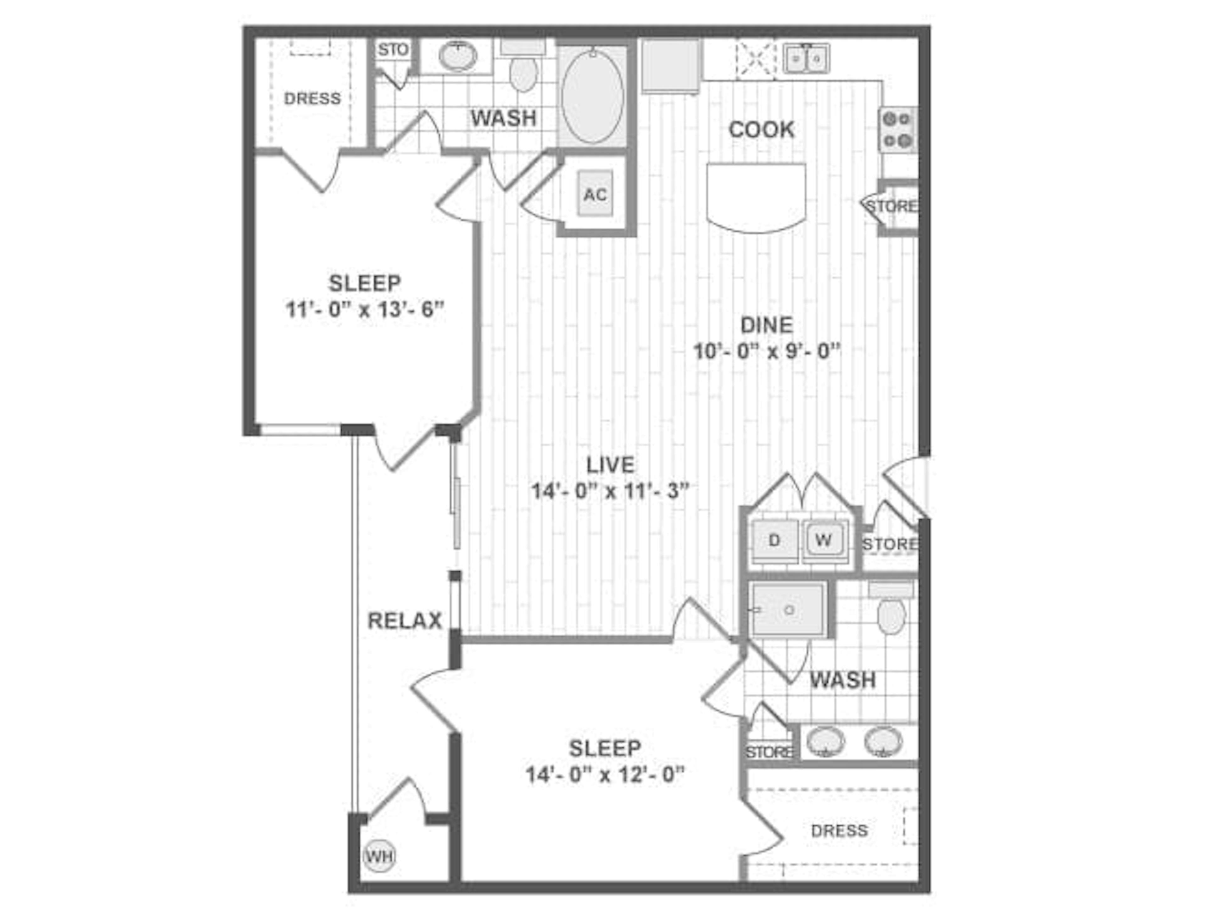 C6a floor plan, 2 Bedroom, 2 Bathroom at AMLI RidgeGate apartments