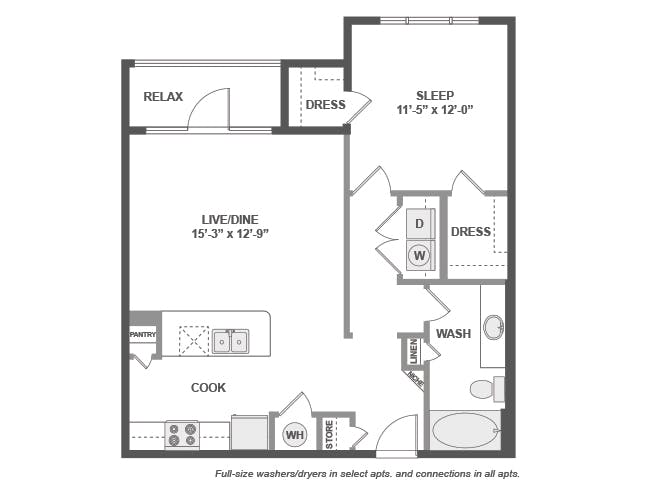 A3a floor plan, 1 Bedroom, 1 Bathroom at AMLI Covered Bridge apartments