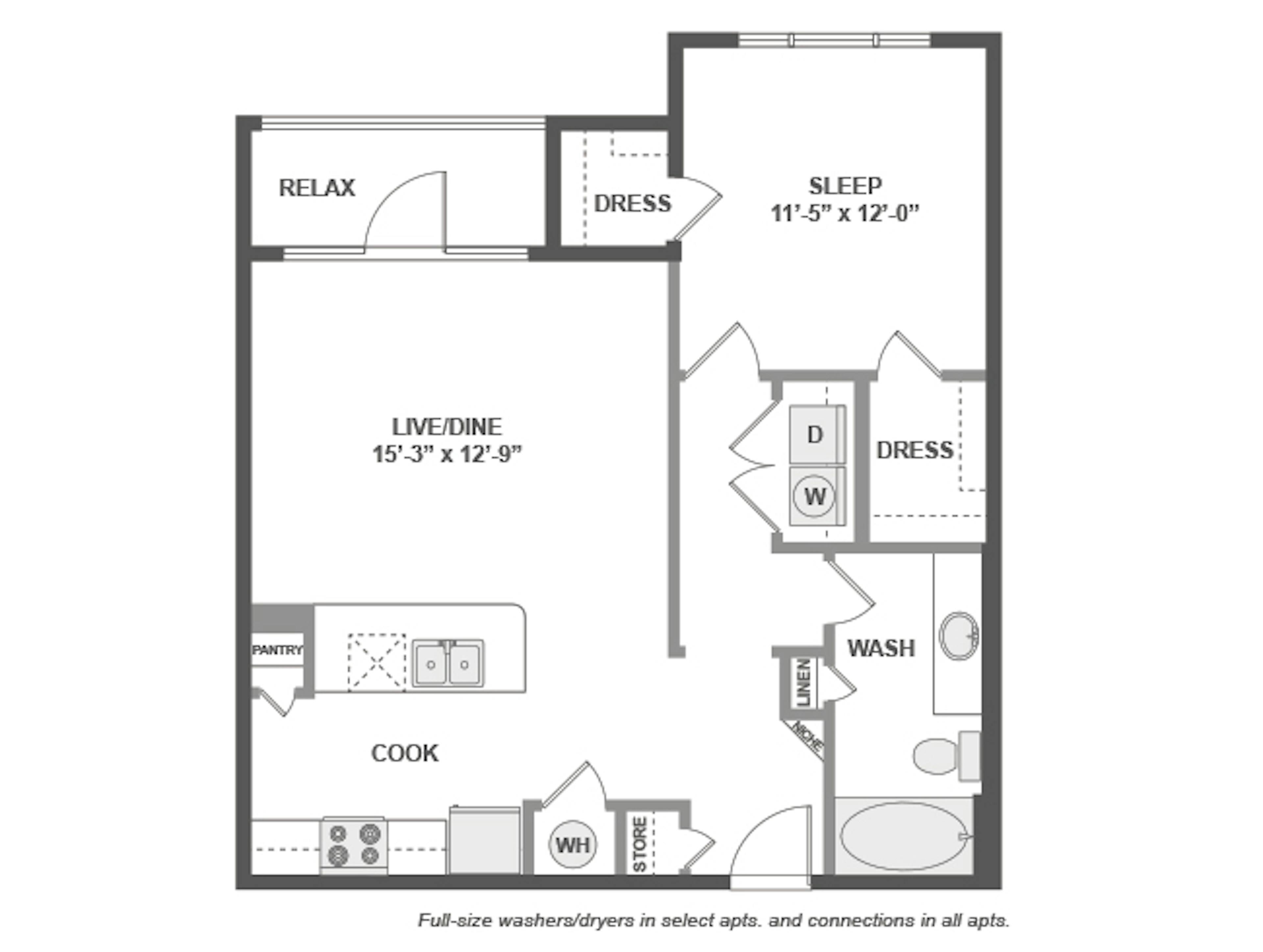 A3a floor plan, 1 Bedroom, 1 Bathroom at AMLI Covered Bridge apartments