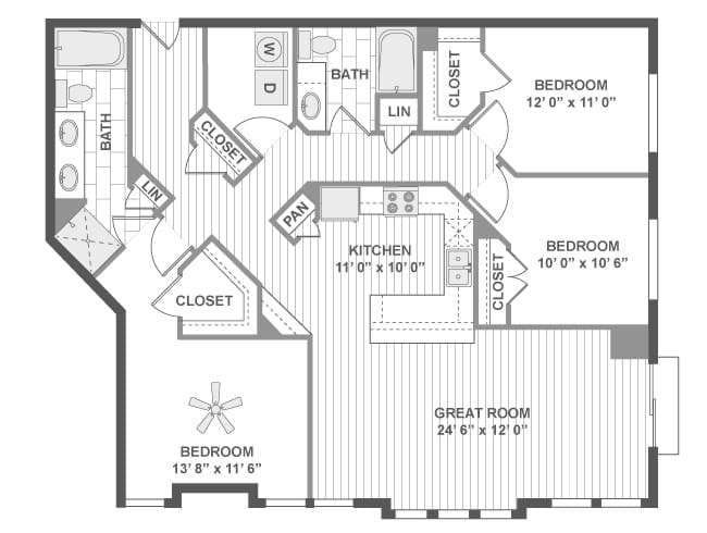 D600 floor plan, 3 Bedroom, 2 Bathroom at AMLI Evanston apartments