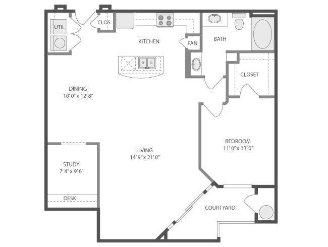Lawson floor plan, 1 Bedroom, 1 Bathroom, Study/Office at AMLI Park Avenue apartments