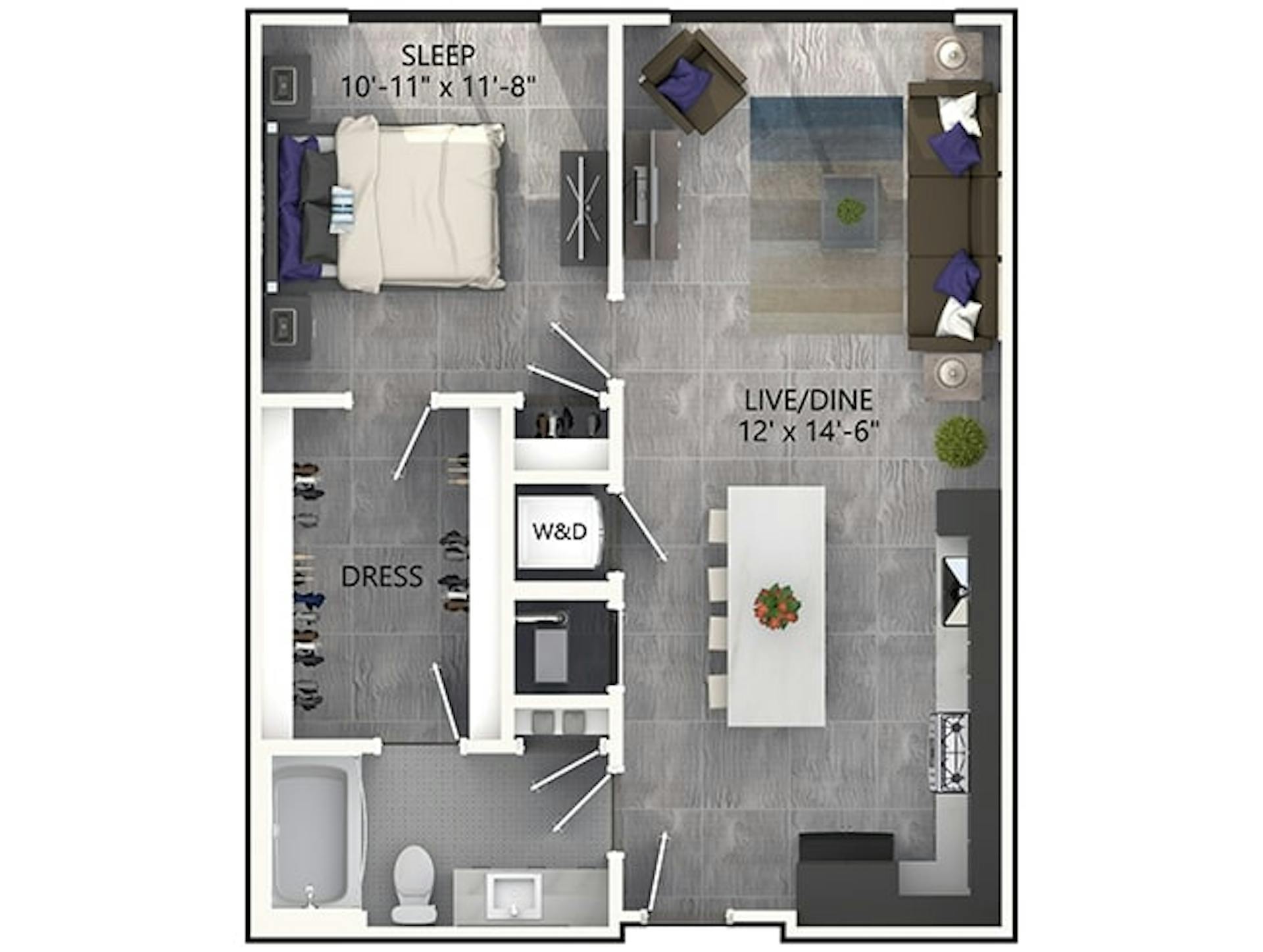 A3P floor plan, 1 Bedroom, 1 Bathroom, Penthouse at AMLI Midtown Miami apartments