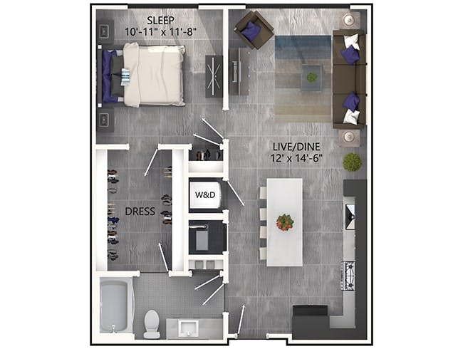 A3P floor plan, 1 Bedroom, 1 Bathroom, Penthouse at AMLI Midtown Miami apartments