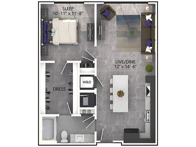 A3P floor plan, 1 Bedroom, 1 Bathroom, Penthouse at AMLI Midtown Miami apartments