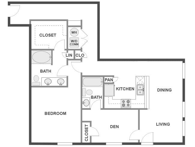 A7D floor plan, 1 Bedroom, 2 Bathroom, Den/Office at AMLI 300 apartments