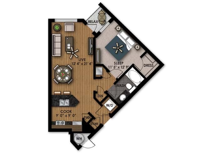 A325 floor plan, 1 Bedroom, 1 Bathroom at AMLI Riverfront Park apartments