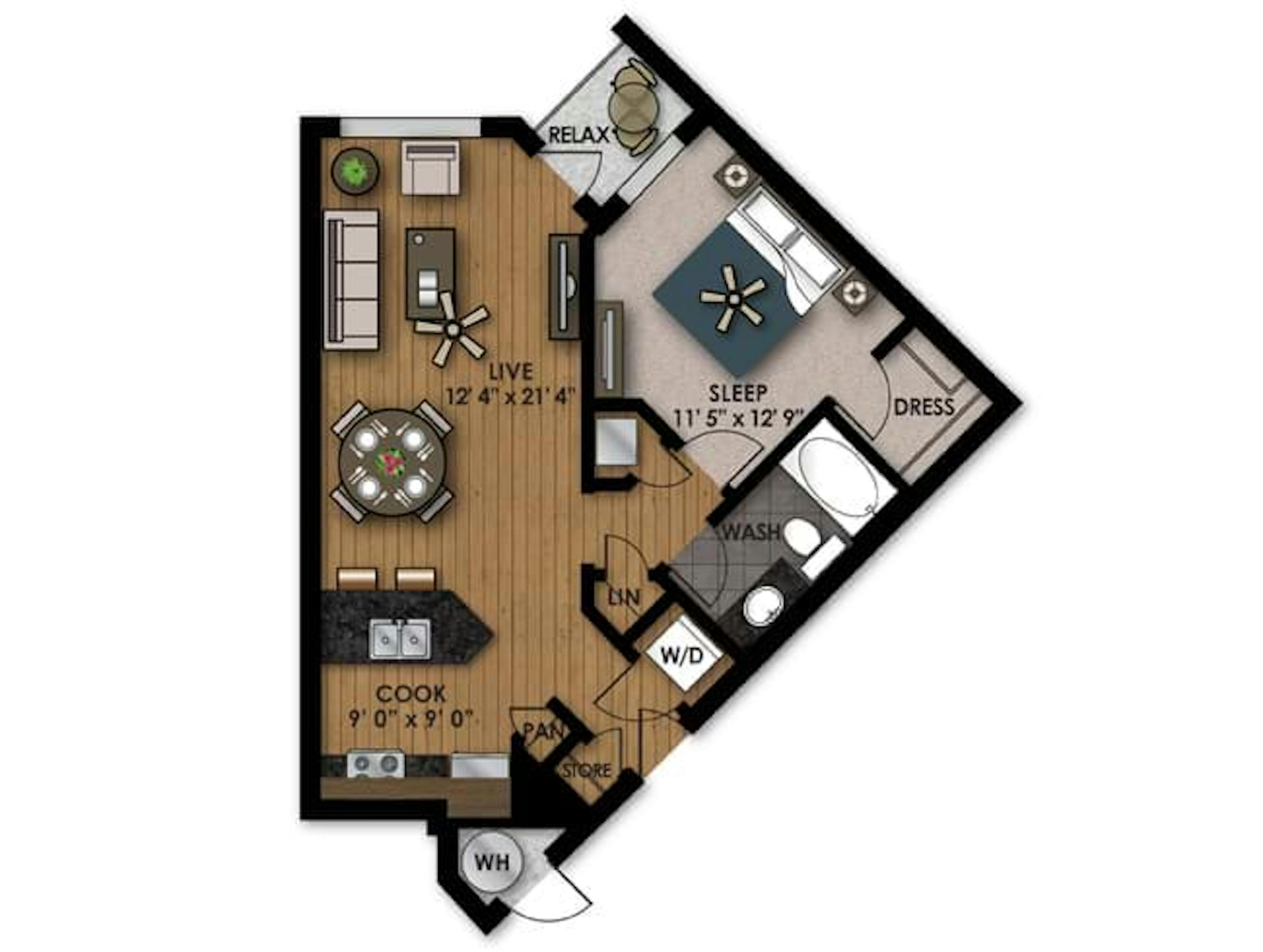 A325 floor plan, 1 Bedroom, 1 Bathroom at AMLI Riverfront Park apartments
