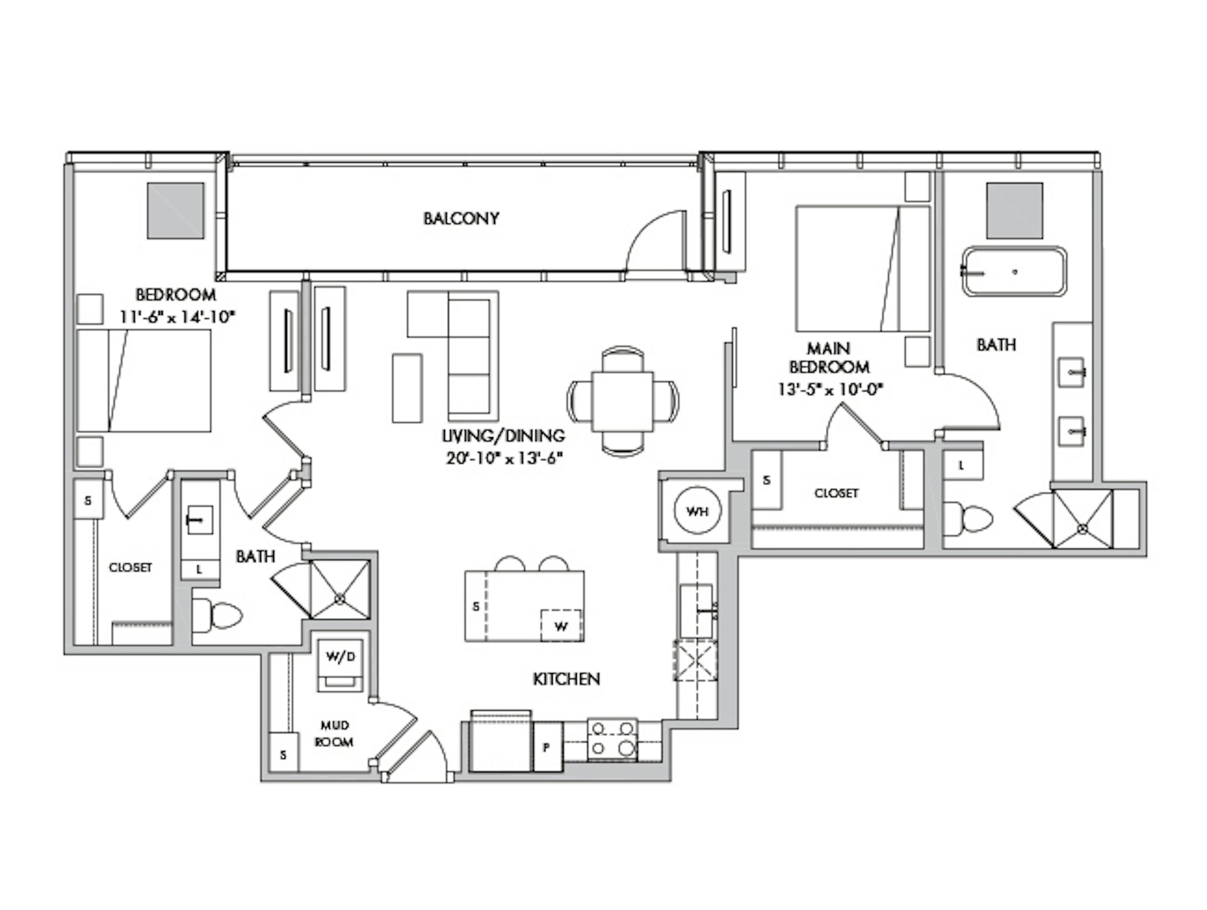 C6a floor plan, 2 Bedroom, 2 Bathroom at AMLI Fountain Place apartments