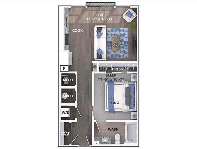 A2 floor plan, 1 Bedroom, 1 Bathroom at AMLI Littleton Village apartments