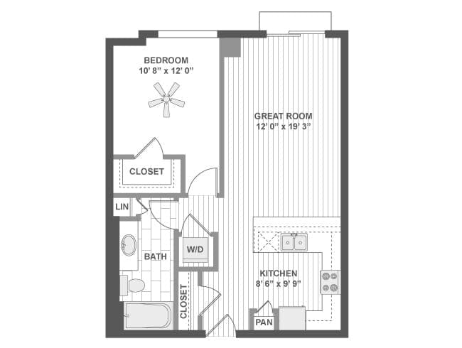 A320 floor plan, 1 Bedroom, 1 Bathroom at AMLI Evanston apartments