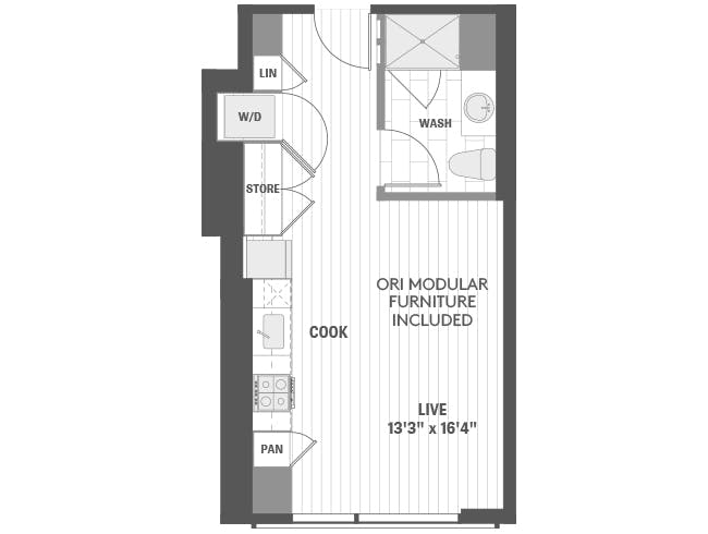 E2ORI floor plan, Studio, 1 Bathroom, ORI furniture at AMLI 808 apartments