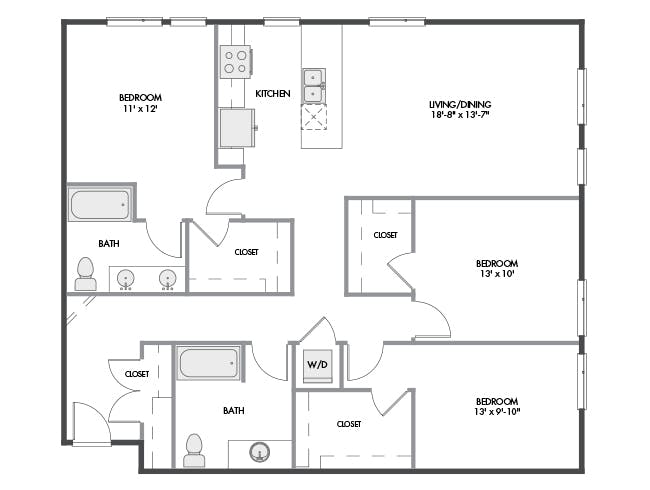 D5a floor plan, 3 Bedroom, 2 Bathroom at AMLI Spring District apartments