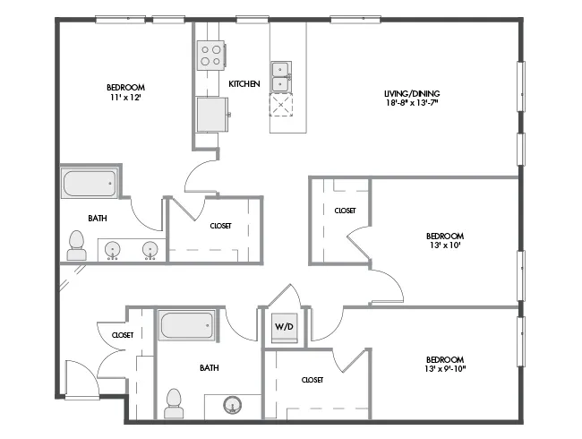 D5a floor plan, 3 Bedroom, 2 Bathroom at AMLI Spring District apartments