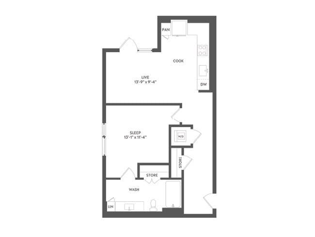A2c floor plan, 1 Bedroom, 1 Bathroom at AMLI Art District apartments