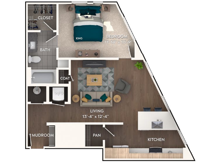 A3 floor plan, 1 Bedroom, 1 Bathroom at AMLI Flatiron apartments