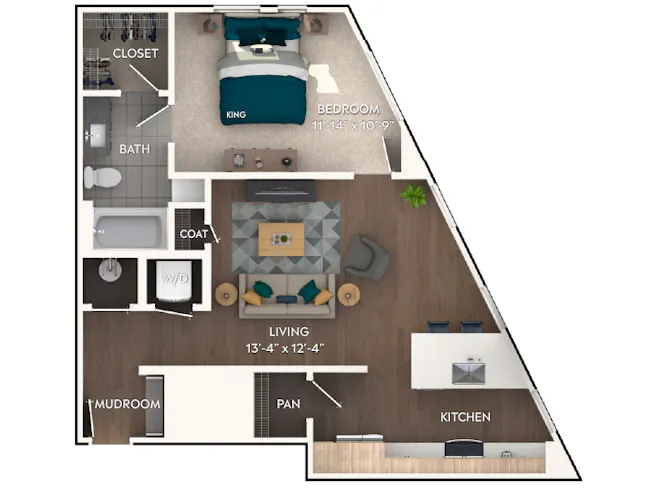 AMLI Flatiron A3 one-bedroom floor plan image - Atlanta, GA