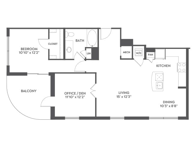 A6D floor plan, 1 Bedroom, 1 Bathroom, Office/Den at AMLI Joya apartments