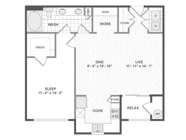 A4a floor plan, 1 Bedroom, 1 Bathroom at AMLI RidgeGate apartments