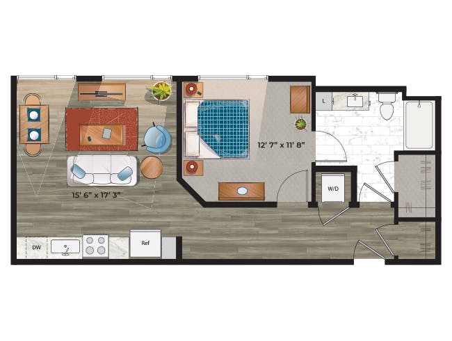 A3d floor plan, 1 Bedroom, 1 Bathroom at AMLI at Uptown apartments