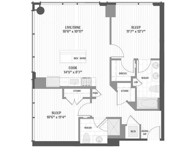 C4b floor plan, 2 Bedroom, 2 Bathroom at AMLI 808 apartments