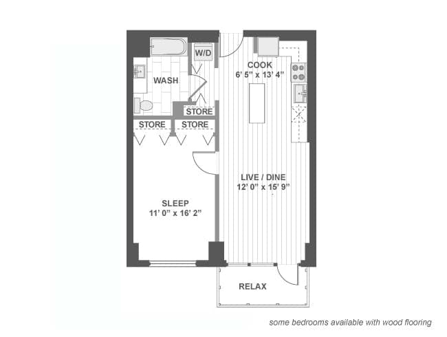 A310 floor plan, 1 Bedroom, 1 Bathroom at AMLI Lofts apartments