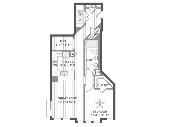 A500 floor plan, 1 Bedroom, 1 Bathroom at AMLI Evanston apartments