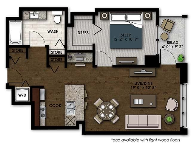 A400 floor plan, 1 Bedroom, 1 Bathroom at AMLI River North apartments