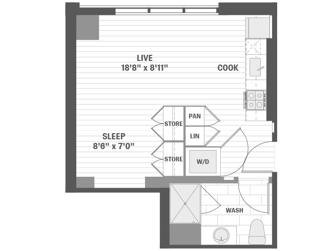 E2cZ floor plan, Studio, 1 Bathroom at AMLI 808 apartments