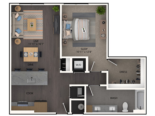A4 floor plan, 1 Bedroom, 1 Bathroom at AMLI Broadway Park apartments