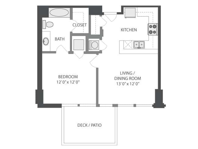 Benson floor plan, 1 Bedroom, 1 Bathroom at AMLI on 2nd apartments