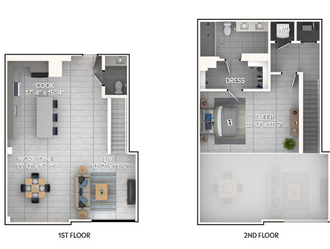 A10aL floor plan, 1 Bedroom, 1.5 Bathroom, Loft at AMLI Wynwood apartments
