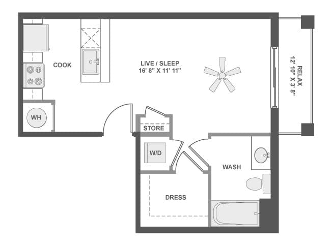 E2 floor plan, Studio, 1 Bathroom at AMLI Dadeland apartments